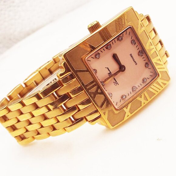 LUCIEN PICCARD ROSEGOLD SAPPHIRE ROMAN NUMERAL PINK FACE PANTHER LINK WATCH E main image 6